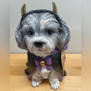 Halloween 10.5” Lhasa Apso Type Dog Vampire Resin Figurine. Vampire Dog